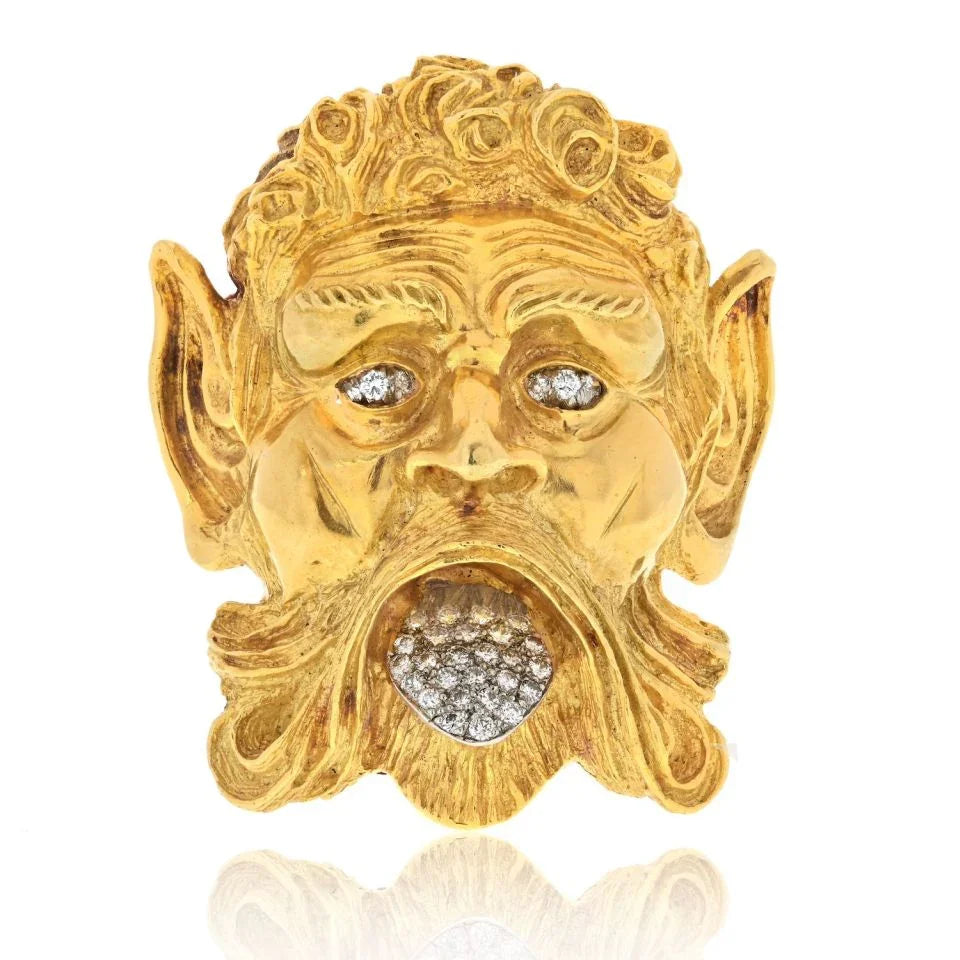 David Webb Platinum & 18K Yellow Gold Satyr Diamond Face Brooch — Laura Milman New York
