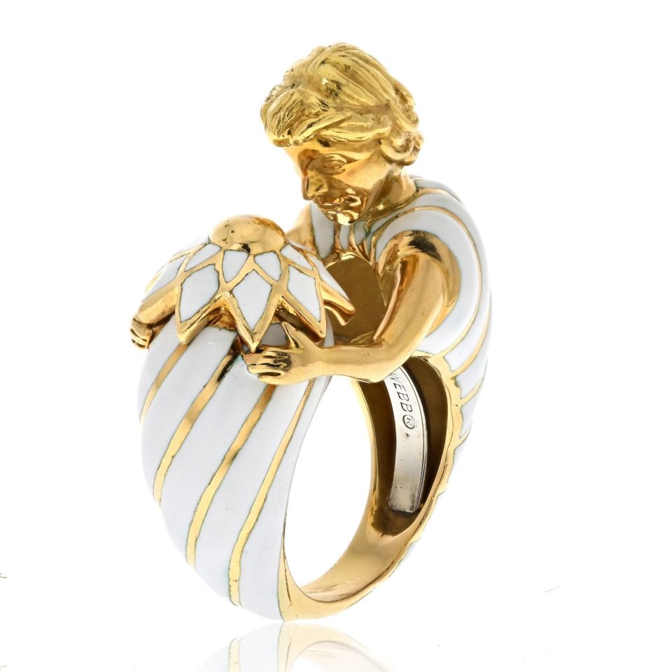 David Webb Estate Ring 18K Yellow Gold and Platinum