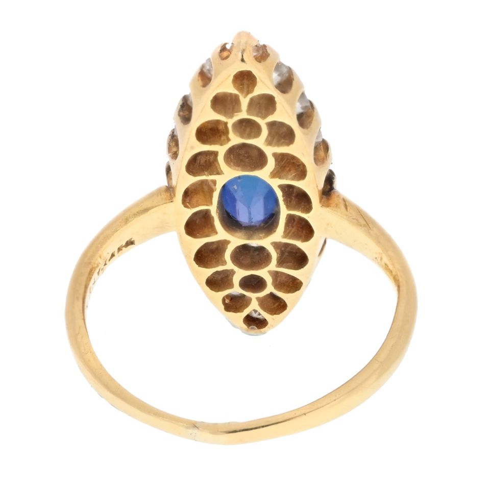 Vintage Tiffany 14K Gold Sapphire 0.45ct Diamond Cluster Ring