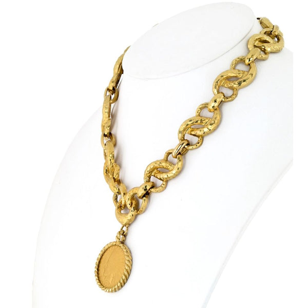 David Webb Coin Platinum & 18K Yellow Gold Hammered Coin Necklace — view 2