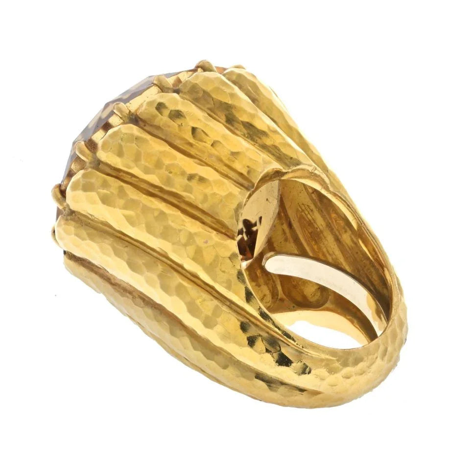David Webb Platinum & 18K Yellow Gold Citrine Hammered Finish Cocktail Ring — view 3 — Laura Milman New York