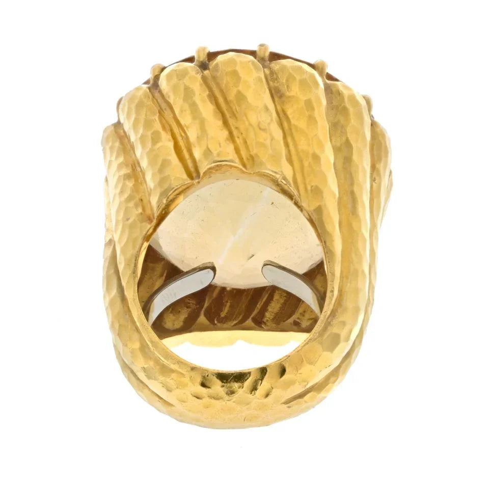 David Webb Platinum & 18K Yellow Gold Citrine Hammered Finish Cocktail Ring — view 4 — Laura Milman New York