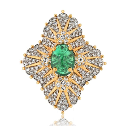 Tiffany Co. Schlumberger Platinum 18K Yellow Gold 12.00Ct Green Emerald And Diamond Brooch