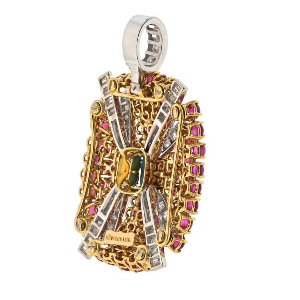 David Webb Platinum & 18K Yellow Gold Turquoise, Diamond And Ruby Pendant — view 3 — Laura Milman New York