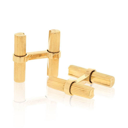 Cartier 18K Gold Baton Cufflinks with Lapis, Malachite, Onyx