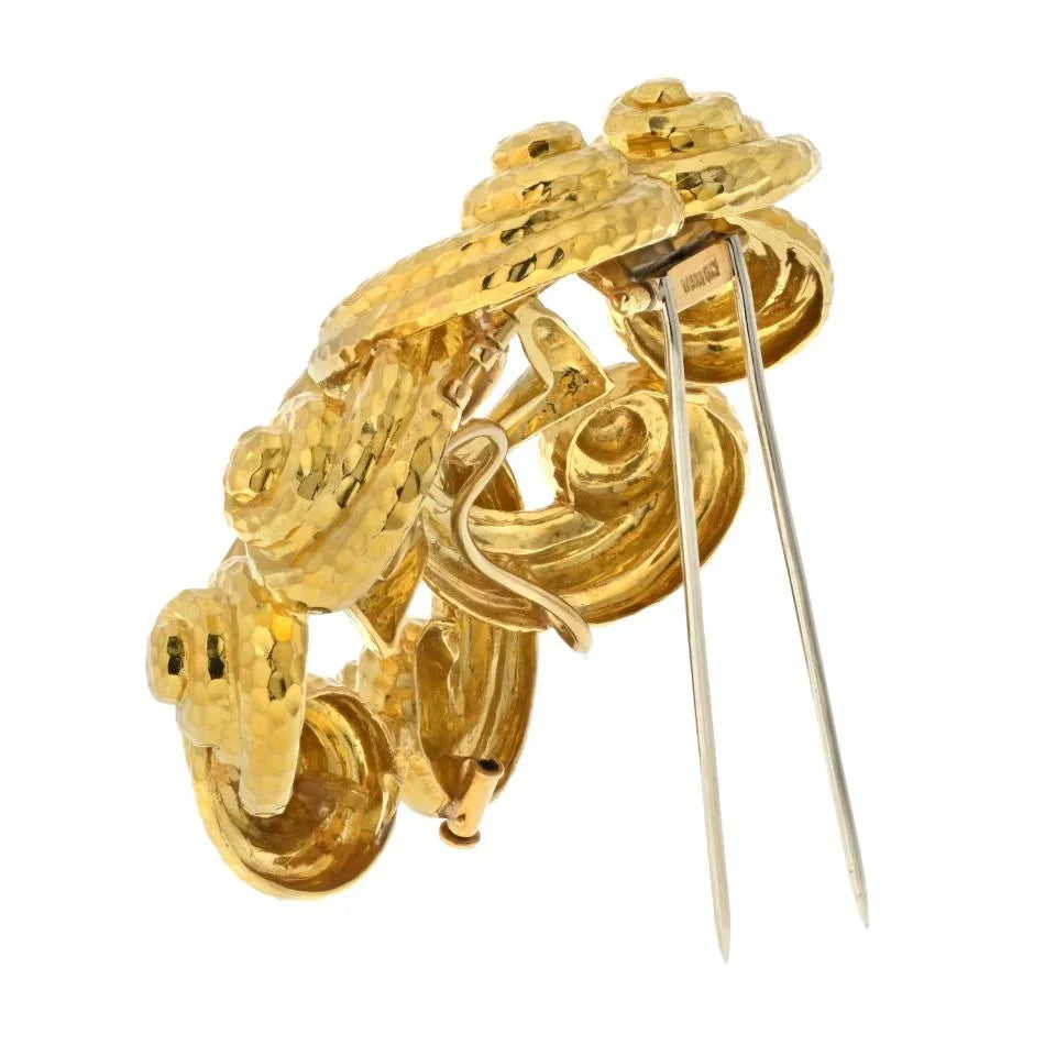 David Webb Platinum & 18K Yellow Gold Scrolled Hammered Brooch — view 3 — Laura Milman New York