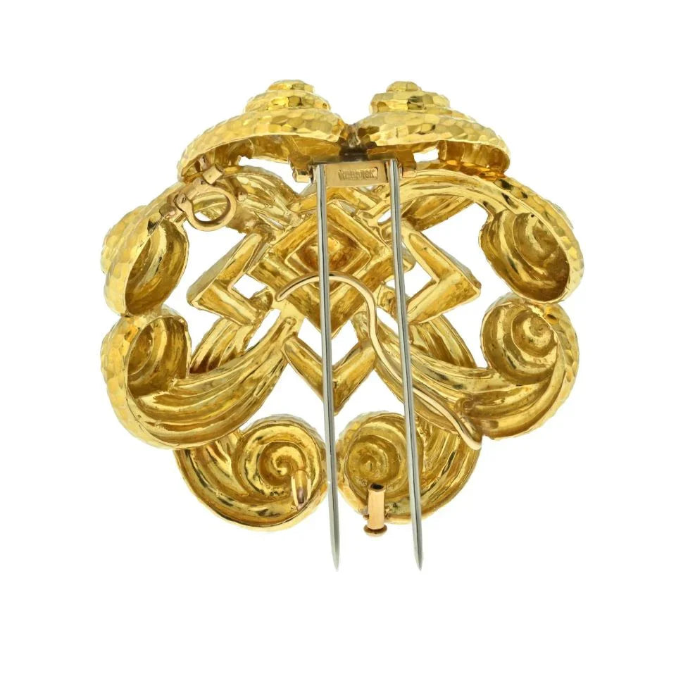 David Webb Platinum & 18K Yellow Gold Scrolled Hammered Brooch — view 4 — Laura Milman New York
