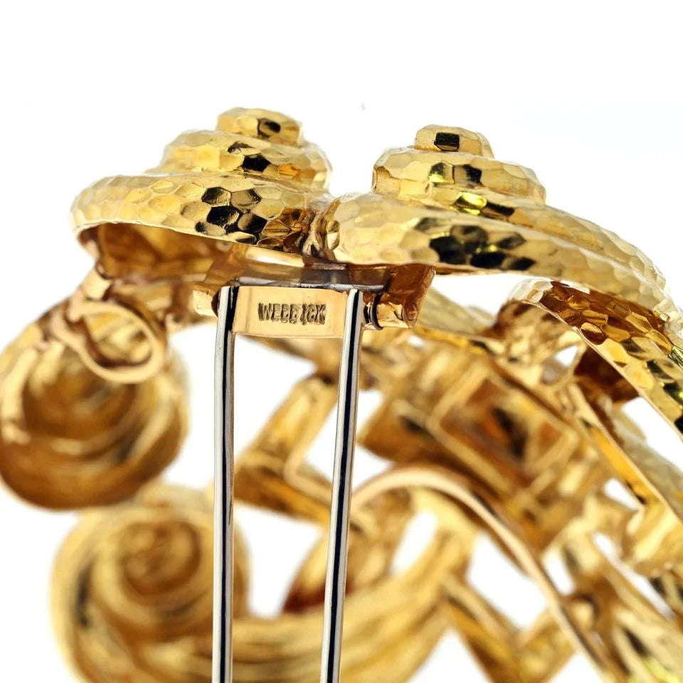 David Webb Platinum & 18K Yellow Gold Scrolled Hammered Brooch — view 5 — Laura Milman New York