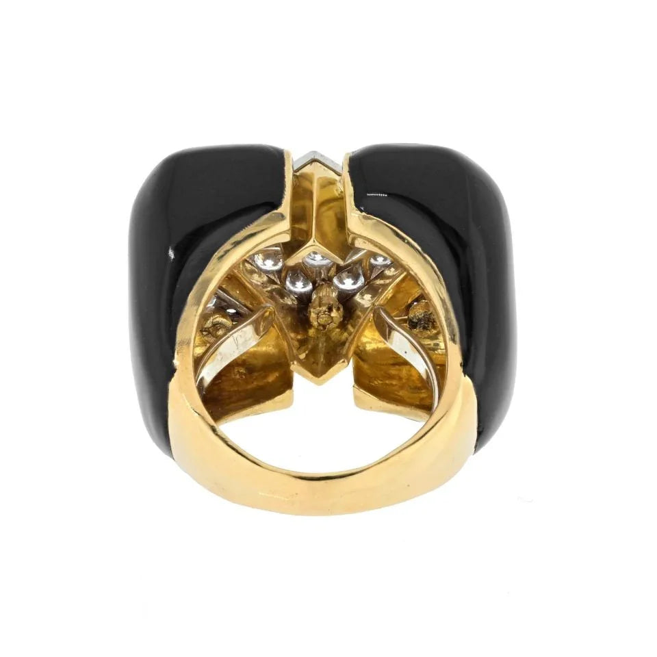 David Webb Platinum & 18K Yellow Gold Black Enamel And Diamond Cocktail Ring — view 5 — Laura Milman New York