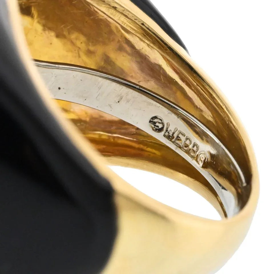 David Webb Platinum & 18K Yellow Gold Black Enamel And Diamond Cocktail Ring — view 6 — Laura Milman New York