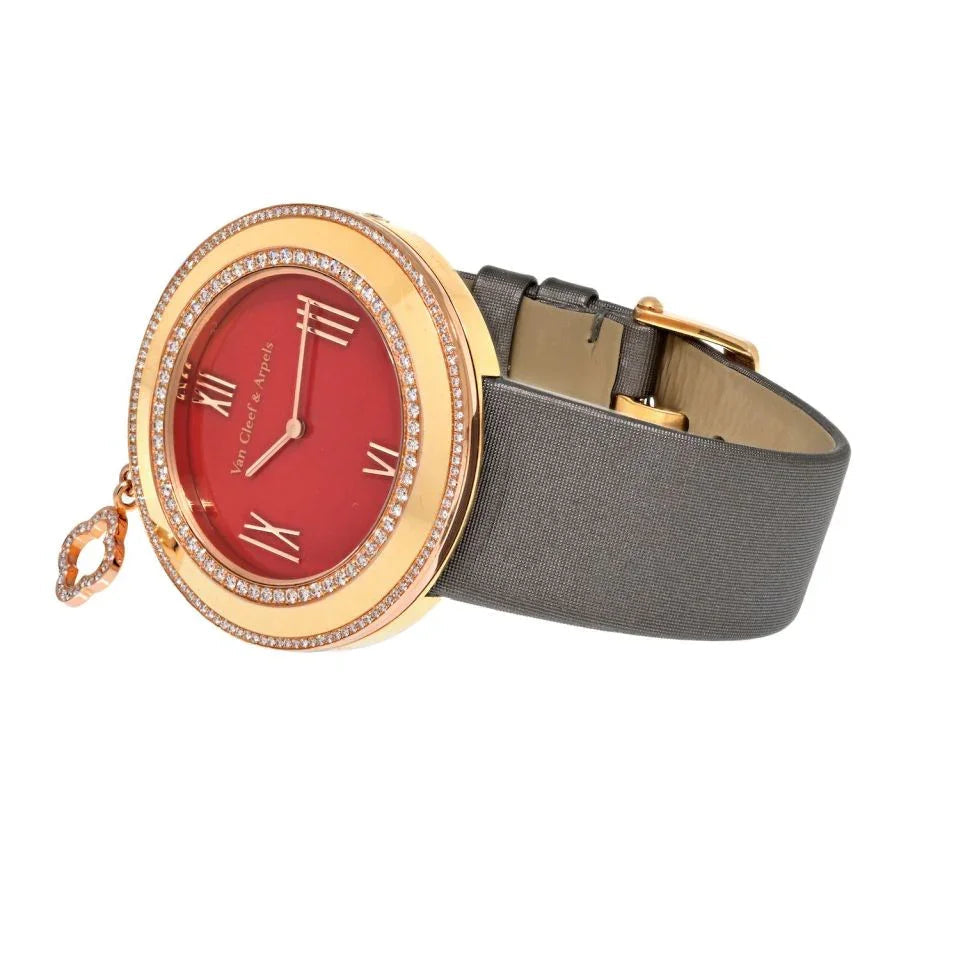 Pre-Owned Van Cleef & Arpels 18K Rose Gold Charms Carnelian Dial 38mm Double Row Diamond Bezel Women Watch view 2 - Van Cleef & Arpels — Laura Milman New York