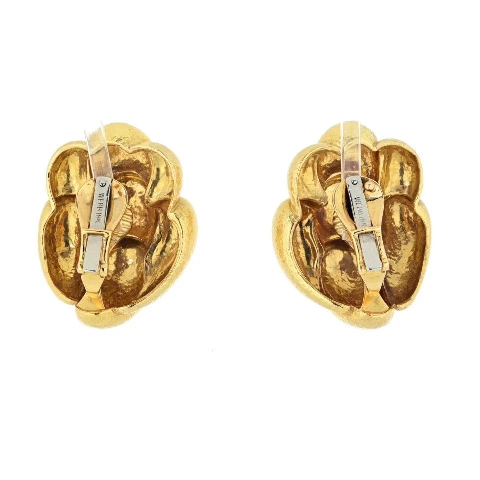 David Webb Platinum & 18K Yellow Gold Hammered Organic Design Clip Earrings — view 4 — Laura Milman New York
