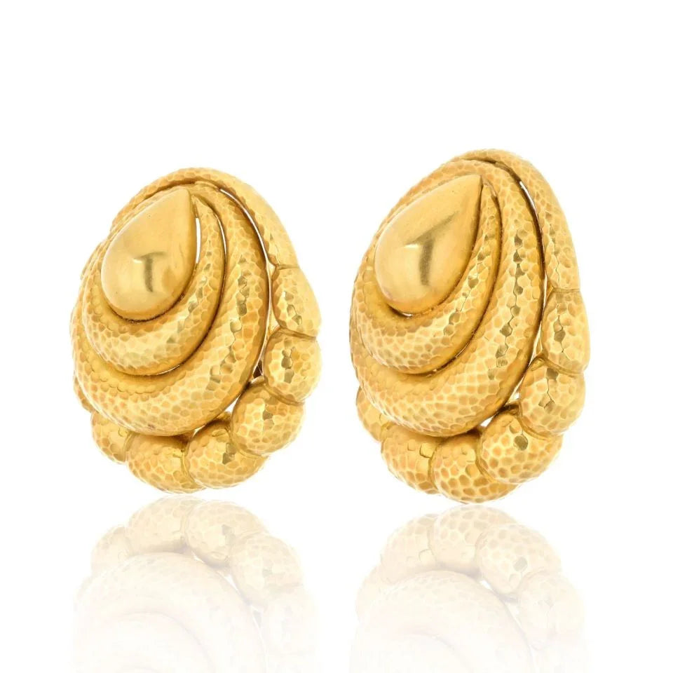 David Webb Platinum & 18K Yellow Gold Hammered Scrolled Clip Earrings — view 2 — Laura Milman New York
