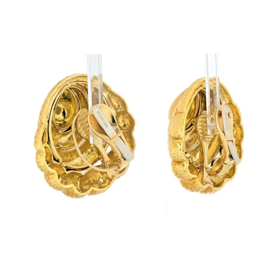 David Webb Platinum & 18K Yellow Gold Hammered Scrolled Clip Earrings — view 3 — Laura Milman New York