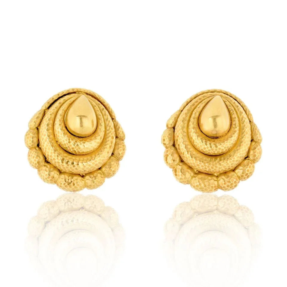 David Webb Platinum & 18K Yellow Gold Hammered Scrolled Clip Earrings — Laura Milman New York