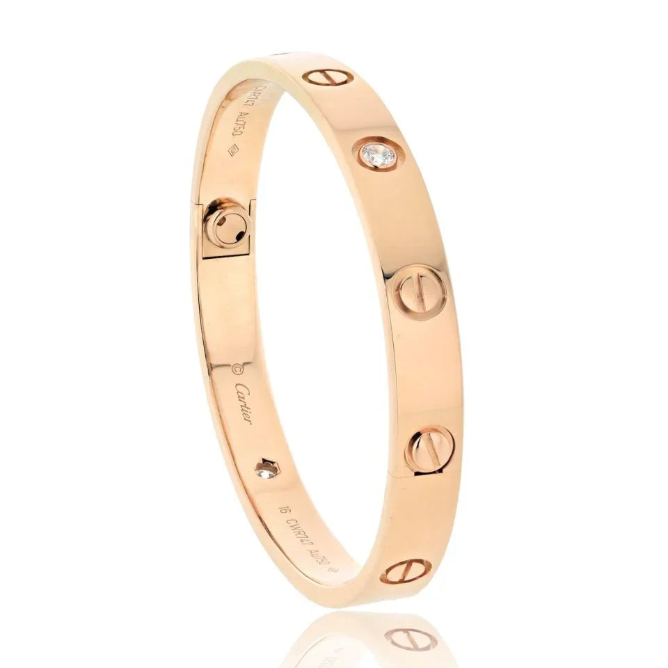 Cartier Love 18K Rose Gold 4 Diamond Size 16 Bracelet — view 2 — Laura Milman New York