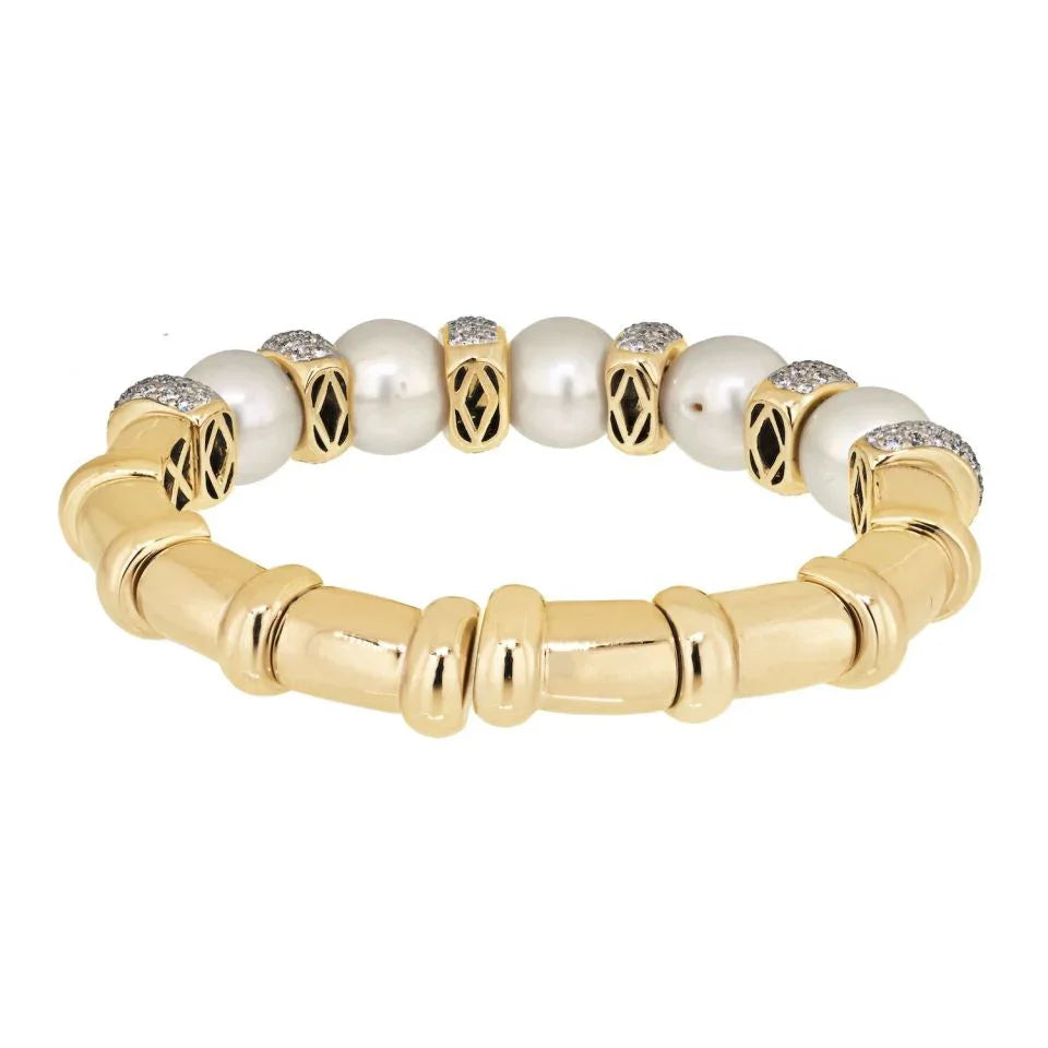 Bvlgari 18K White Gold Diamond And Pearl Cuff Bangle Bracelet — view 4 — Laura Milman New York