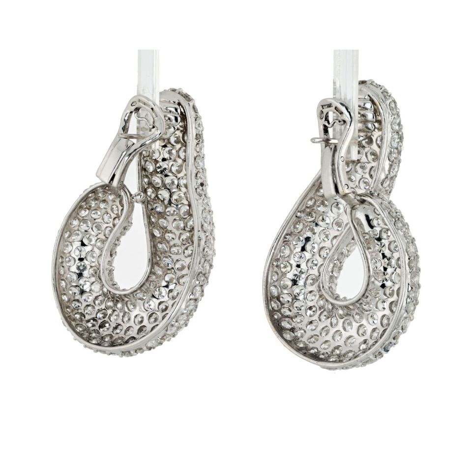 Bvlgari 18K White Gold 45 Carat Pave Round Cut Diamond Twist Earrings — view 3 — Laura Milman New York