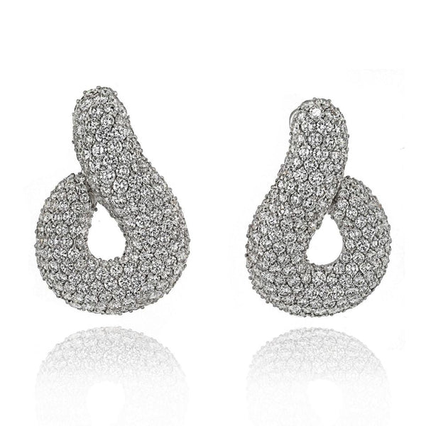 Bvlgari 18K White Gold 45 Carat Pave Round Cut Diamond Twist Earrings