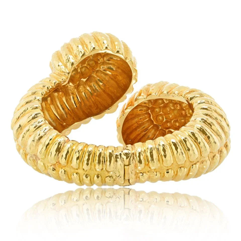 David Webb Bypass 18K Yellow Gold Bypass Fluted Crossover Bracelet — view 3 — Laura Milman New York