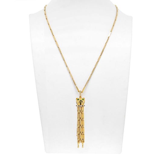 Cartier Panthere Tassel Pendant Necklace in 18K Au, Onyx & Diamond