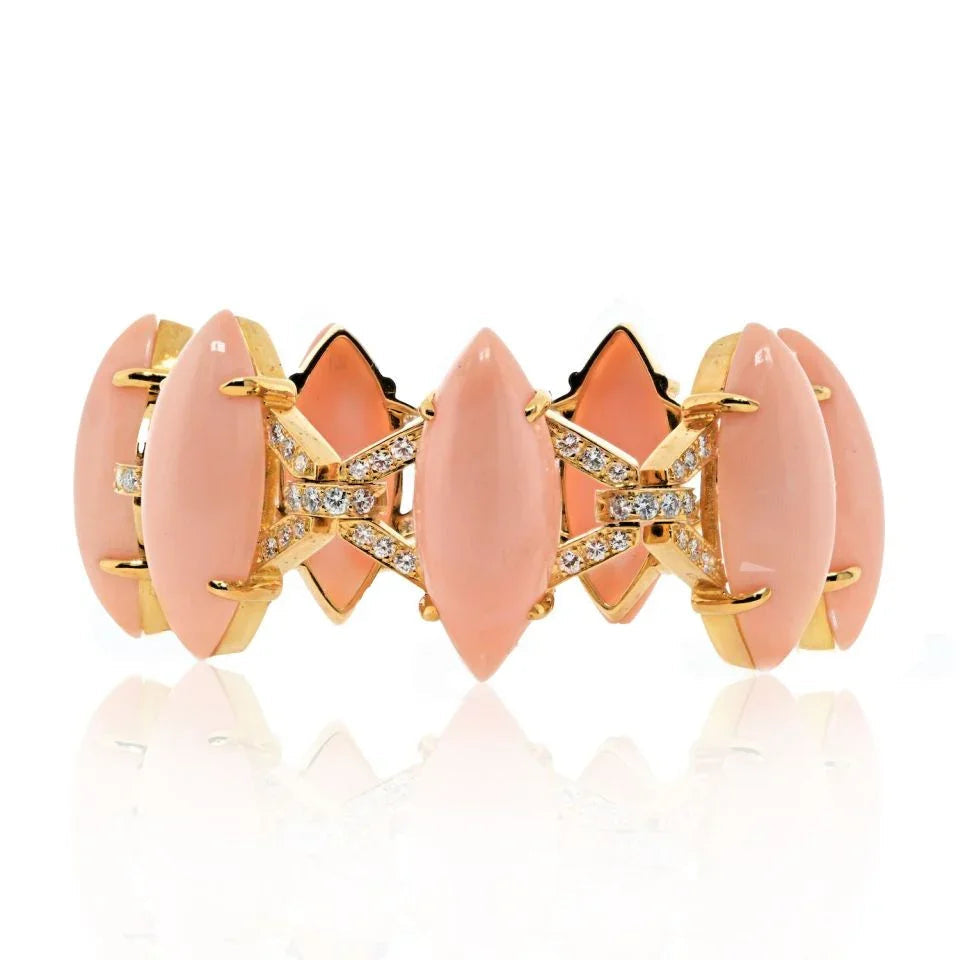 David Webb Platinum & 18K Yellow Gold Marquise Coral And 5.00cttw Diamond Bracelet — Laura Milman New York