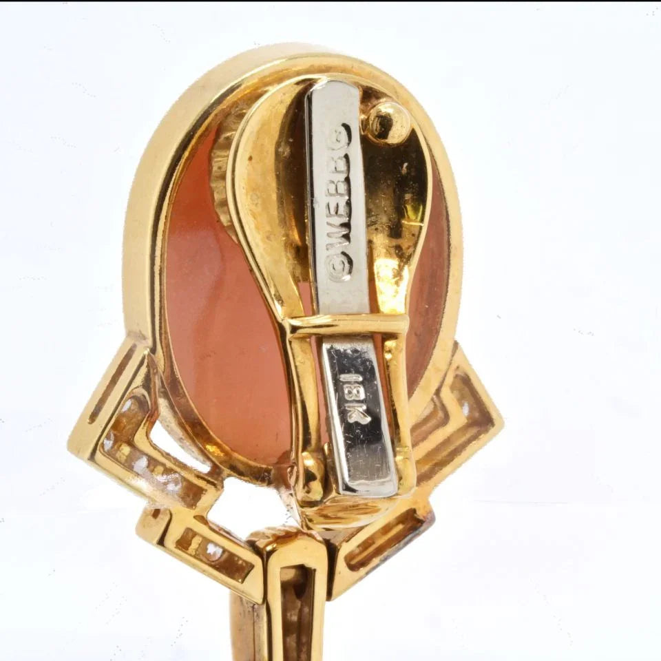 David Webb Platinum & 18K Yellow Gold Coral And 4.00cttw Diamond Drop Earrings — view 5 — Laura Milman New York