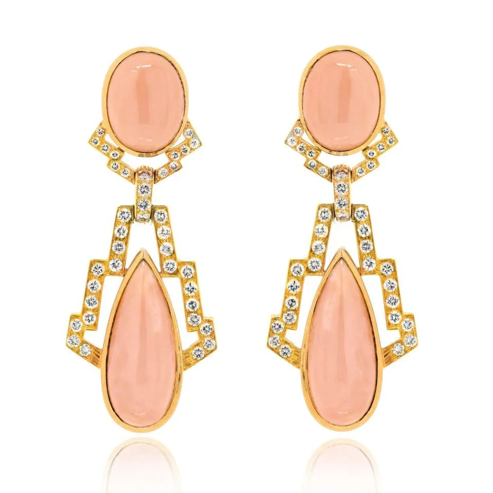 David Webb Platinum & 18K Yellow Gold Coral And 4.00cttw Diamond Drop Earrings — Laura Milman New York