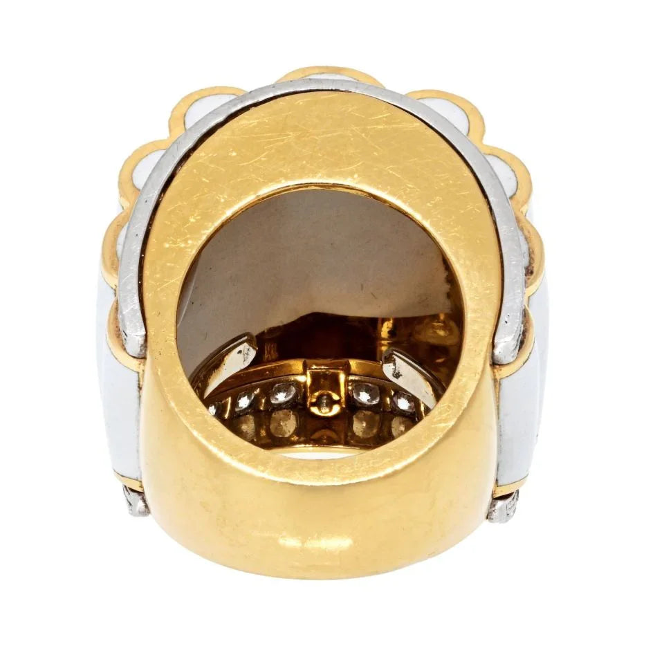 David Webb Platinum & 18K Yellow Gold White Enamel And Diamond Ring — view 4 — Laura Milman New York