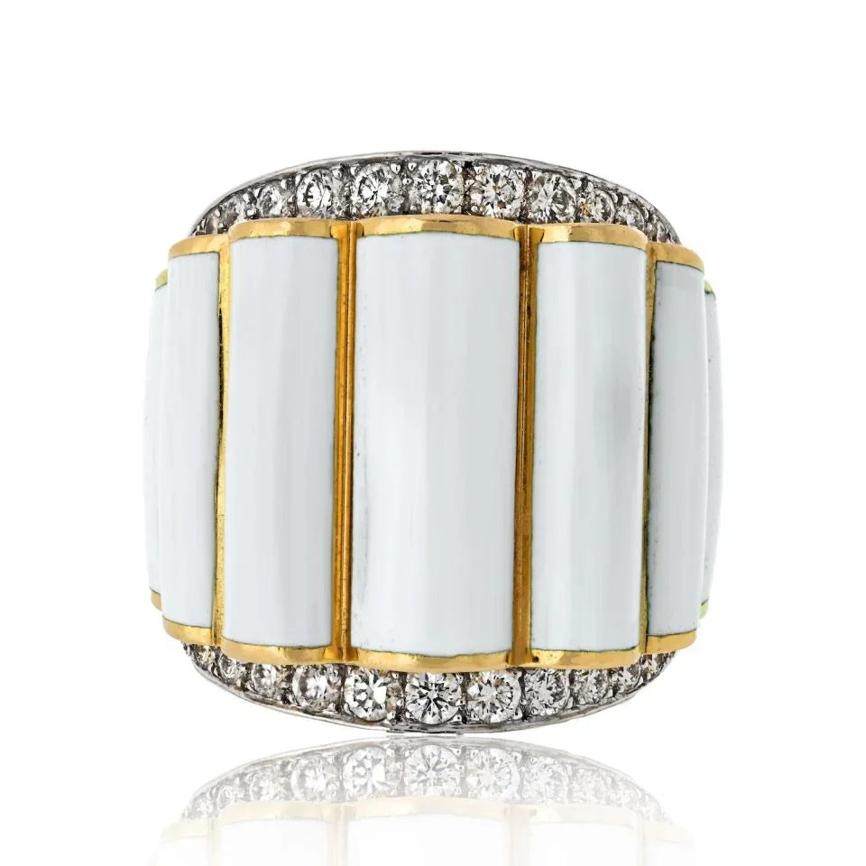 David Webb Platinum & 18K Yellow Gold White Enamel And Diamond Ring — Laura Milman New York