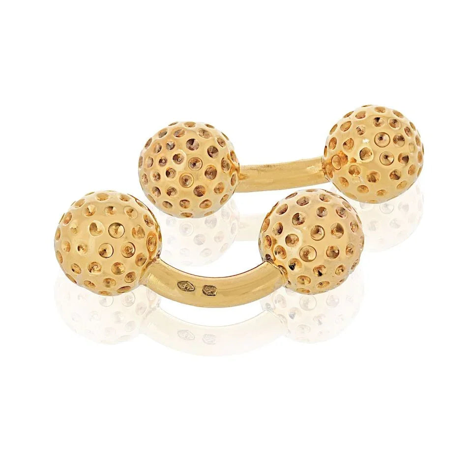 Pre-Owned Hermes 18K Yellow Gold Golf Ball Cuff Links view 3 - Hermès — Laura Milman New York