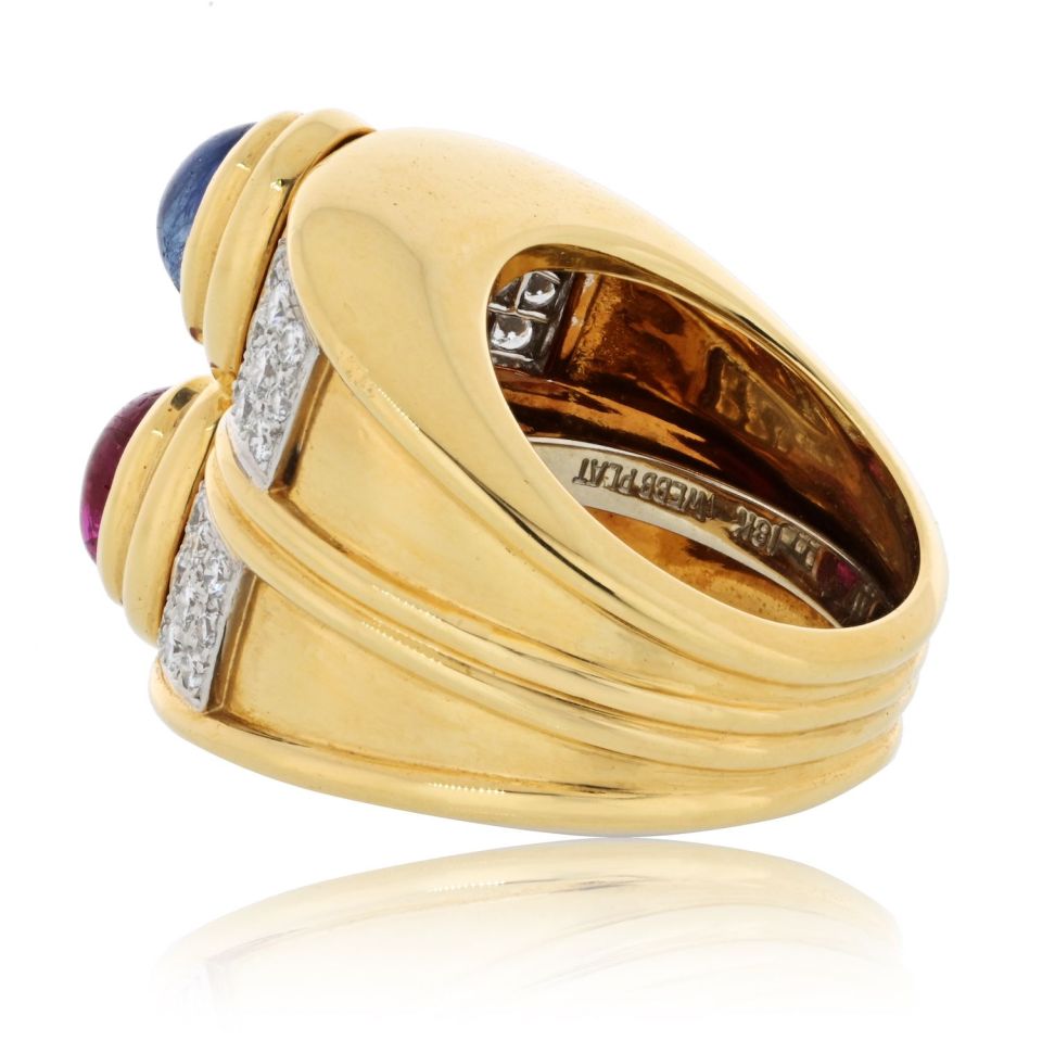 David Webb Platinum & 18K Yellow Gold Diamond Sapphire And Ruby Ring — view 3 — Laura Milman New York