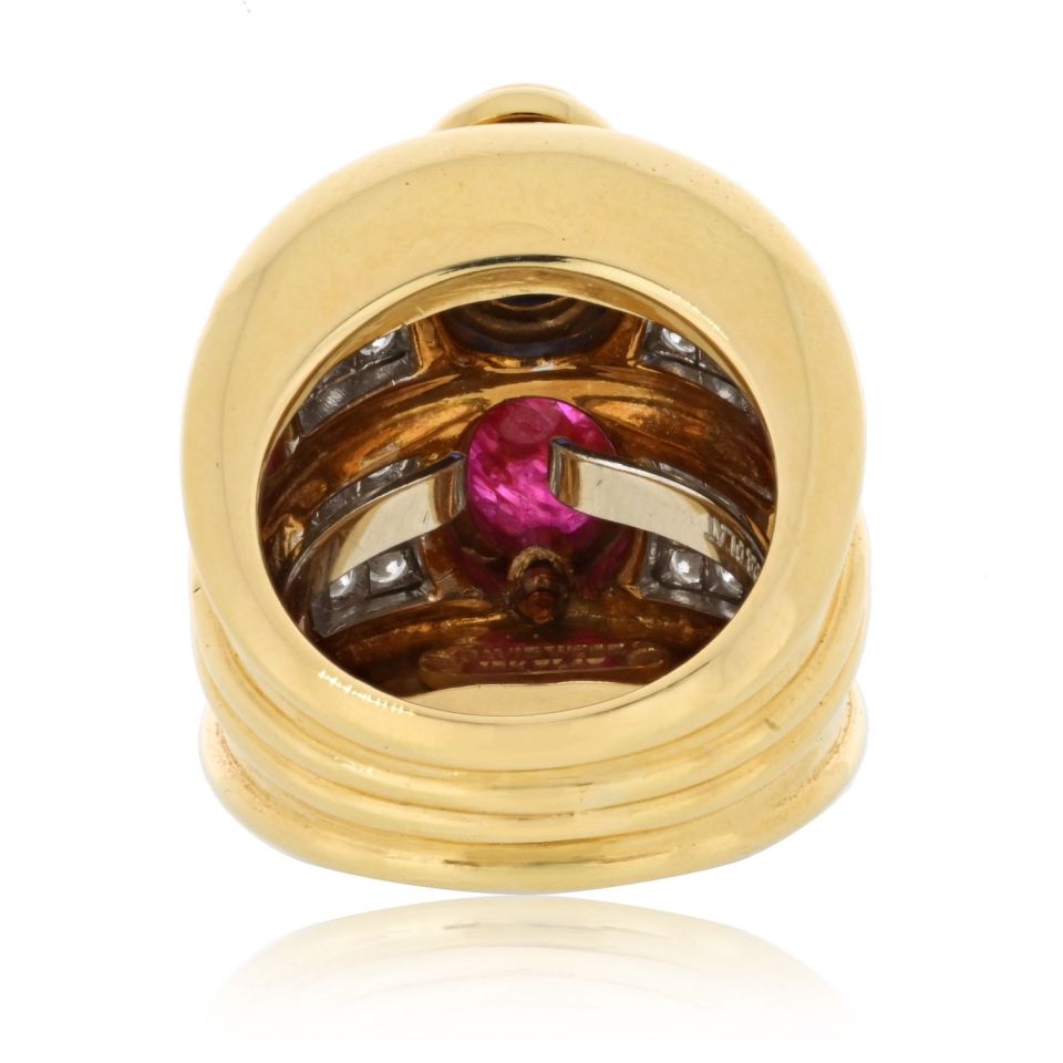 David Webb Platinum & 18K Yellow Gold Diamond Sapphire And Ruby Ring — view 4 — Laura Milman New York