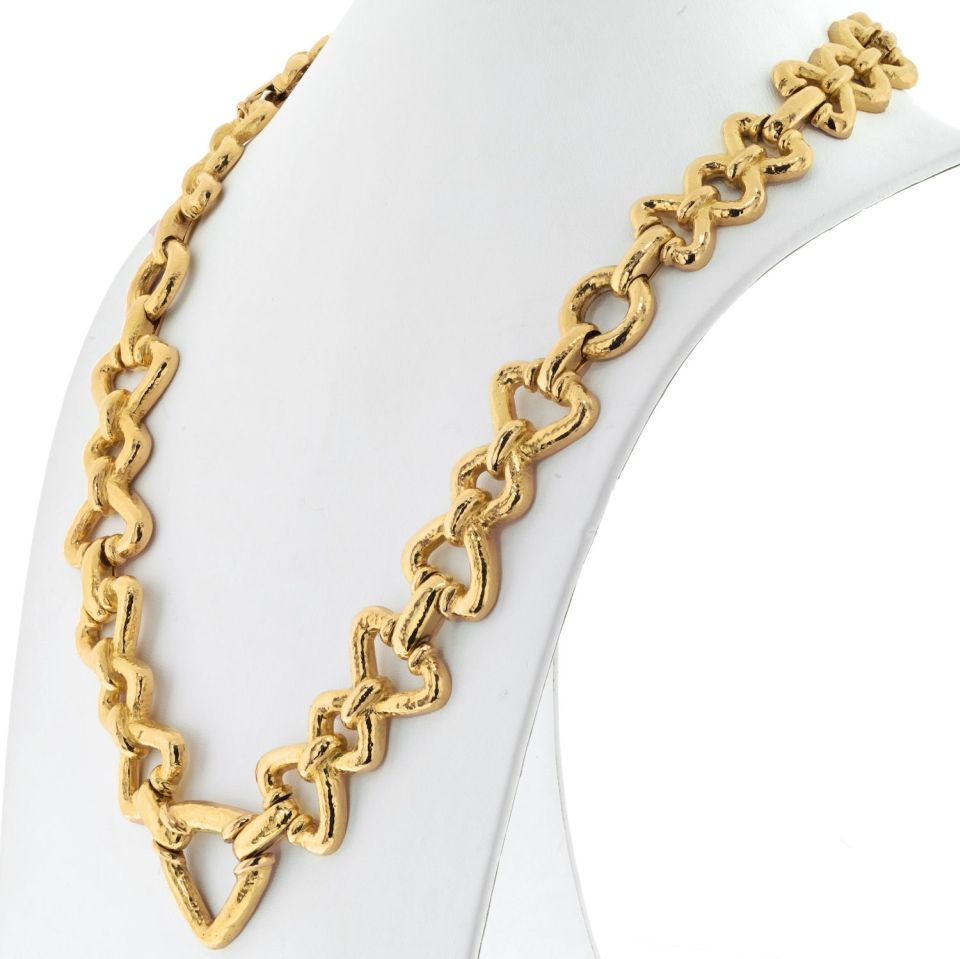 David Webb 18K Yellow Gold Hammered Link Long Convertible Necklace — view 2 — Laura Milman New York