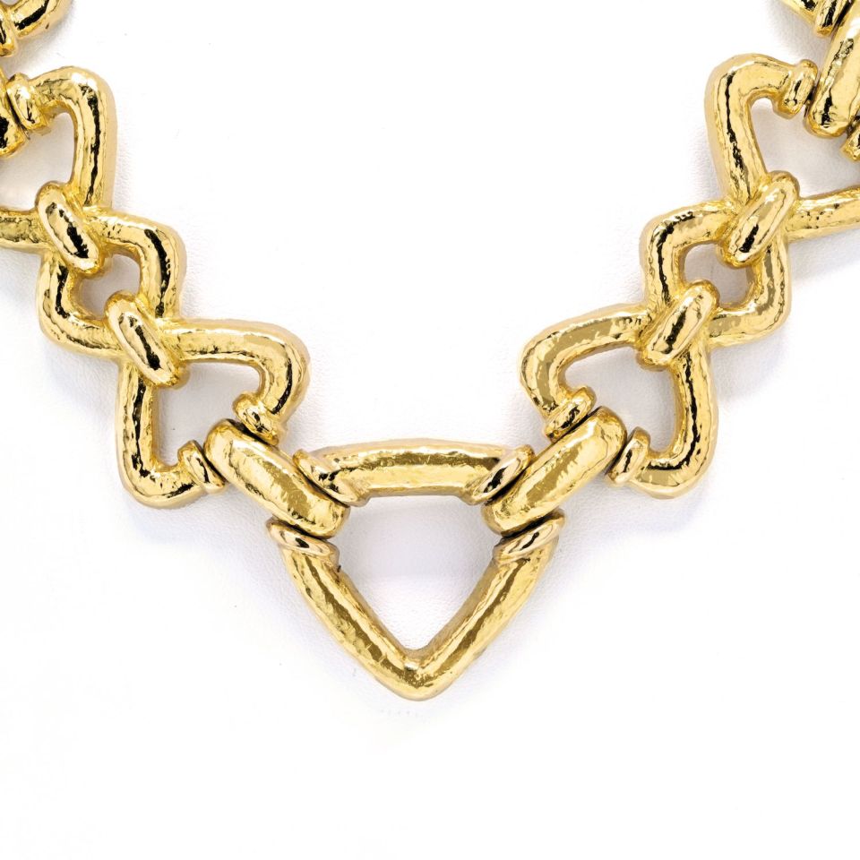 David Webb 18K Yellow Gold Hammered Link Long Convertible Necklace — view 3 — Laura Milman New York
