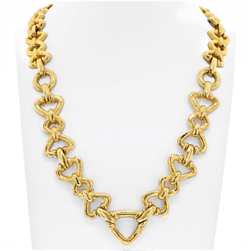 David Webb 18K Yellow Gold Hammered Link Long Convertible Necklace — Laura Milman New York