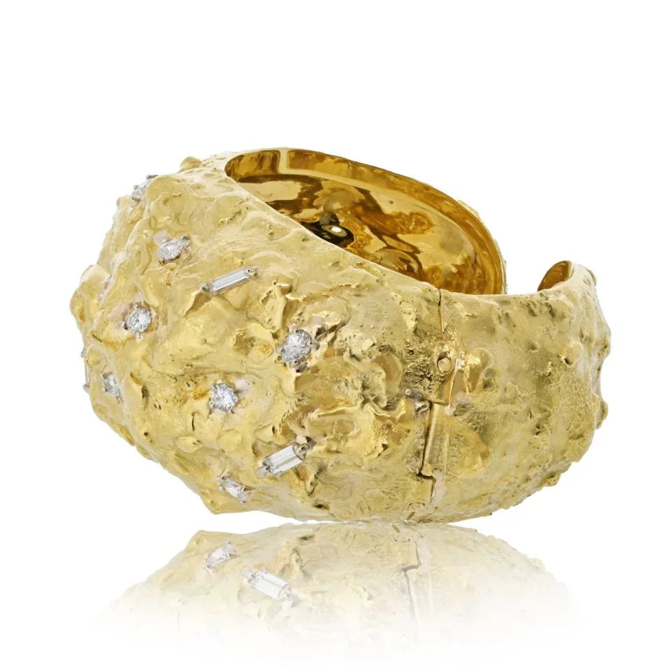 David Webb Platinum & 18K Yellow Gold Textured Diamond Nugget Bracelet — view 2 — Laura Milman New York