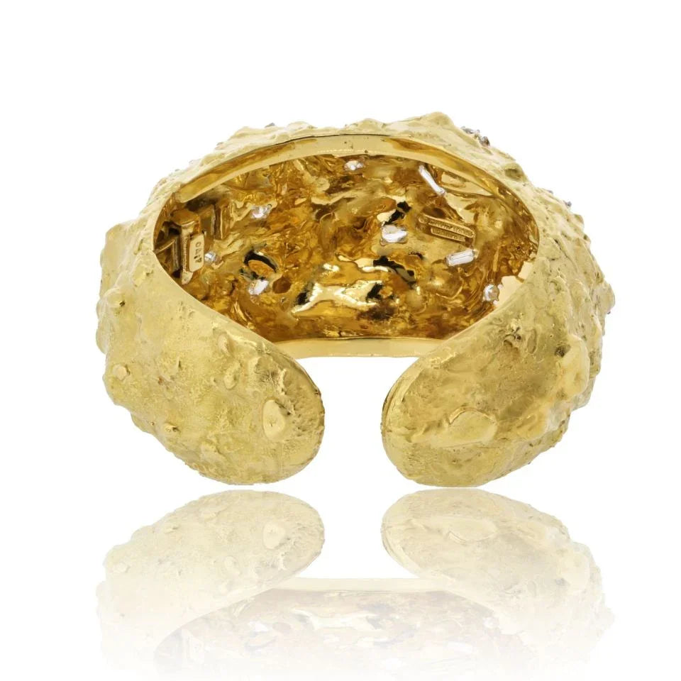 David Webb Platinum & 18K Yellow Gold Textured Diamond Nugget Bracelet — view 4 — Laura Milman New York