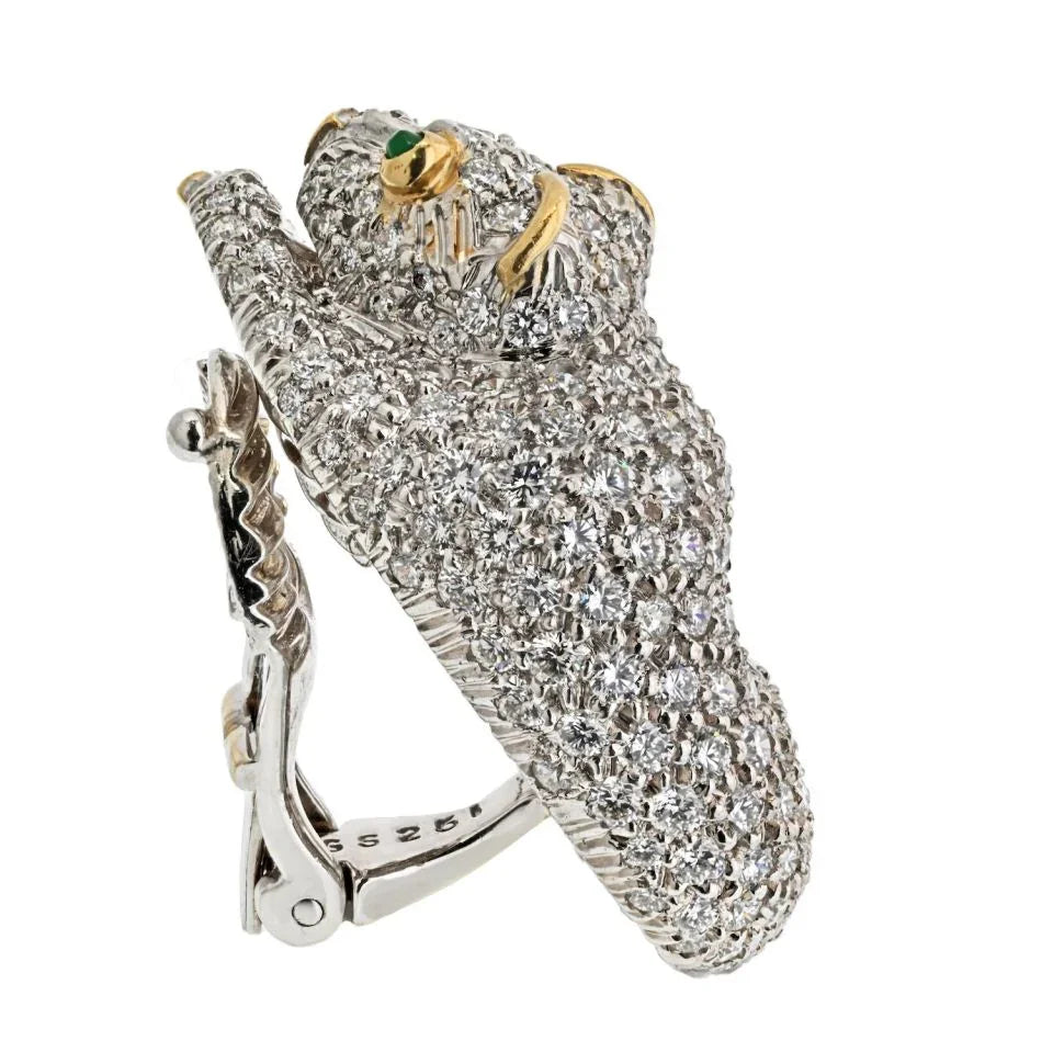 David Webb Platinum Diamond Panthere 6.50cttw Earrings — view 2 — Laura Milman New York