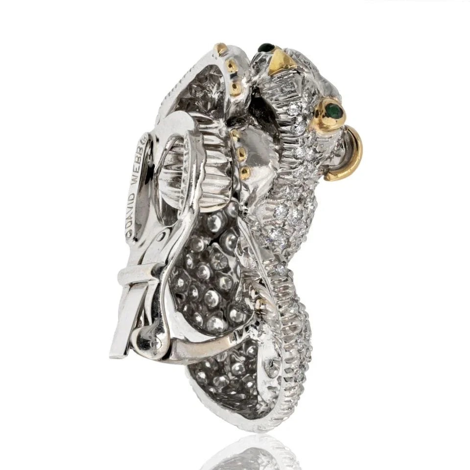 David Webb Platinum Diamond Panthere 6.50cttw Earrings — view 3 — Laura Milman New York