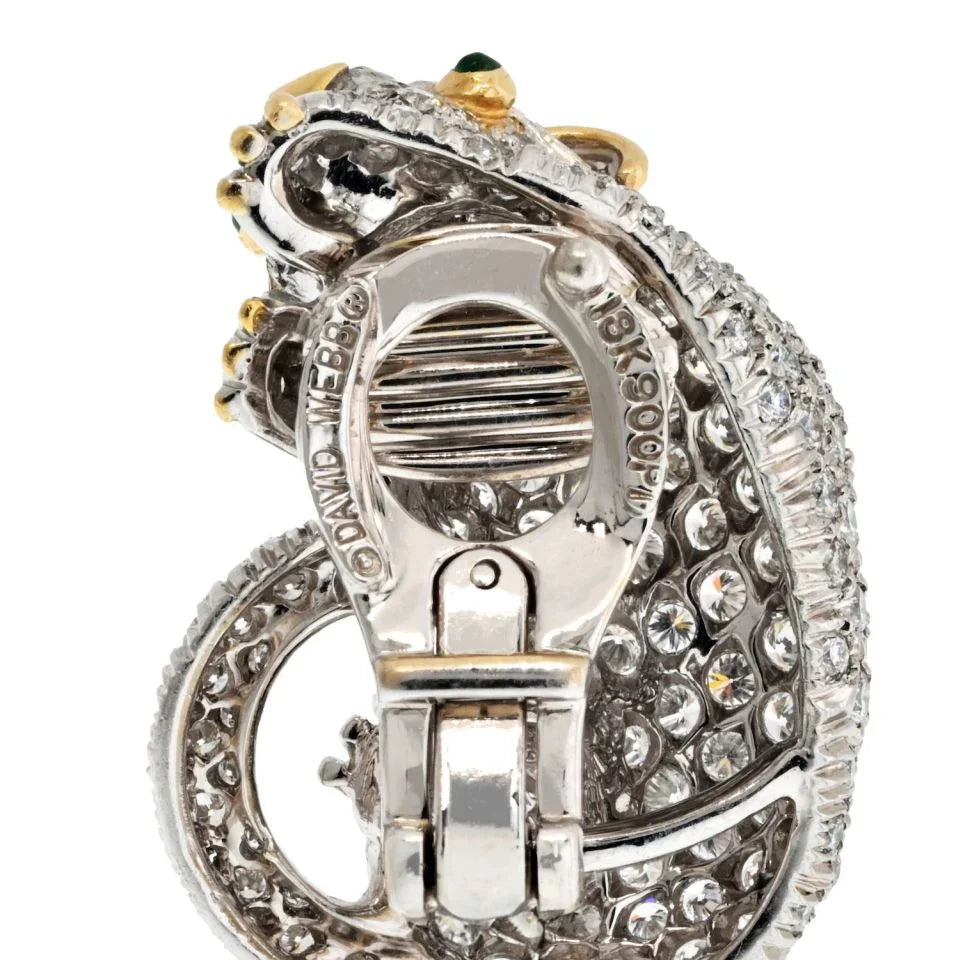 David Webb Platinum Diamond Panthere 6.50cttw Earrings — view 4 — Laura Milman New York