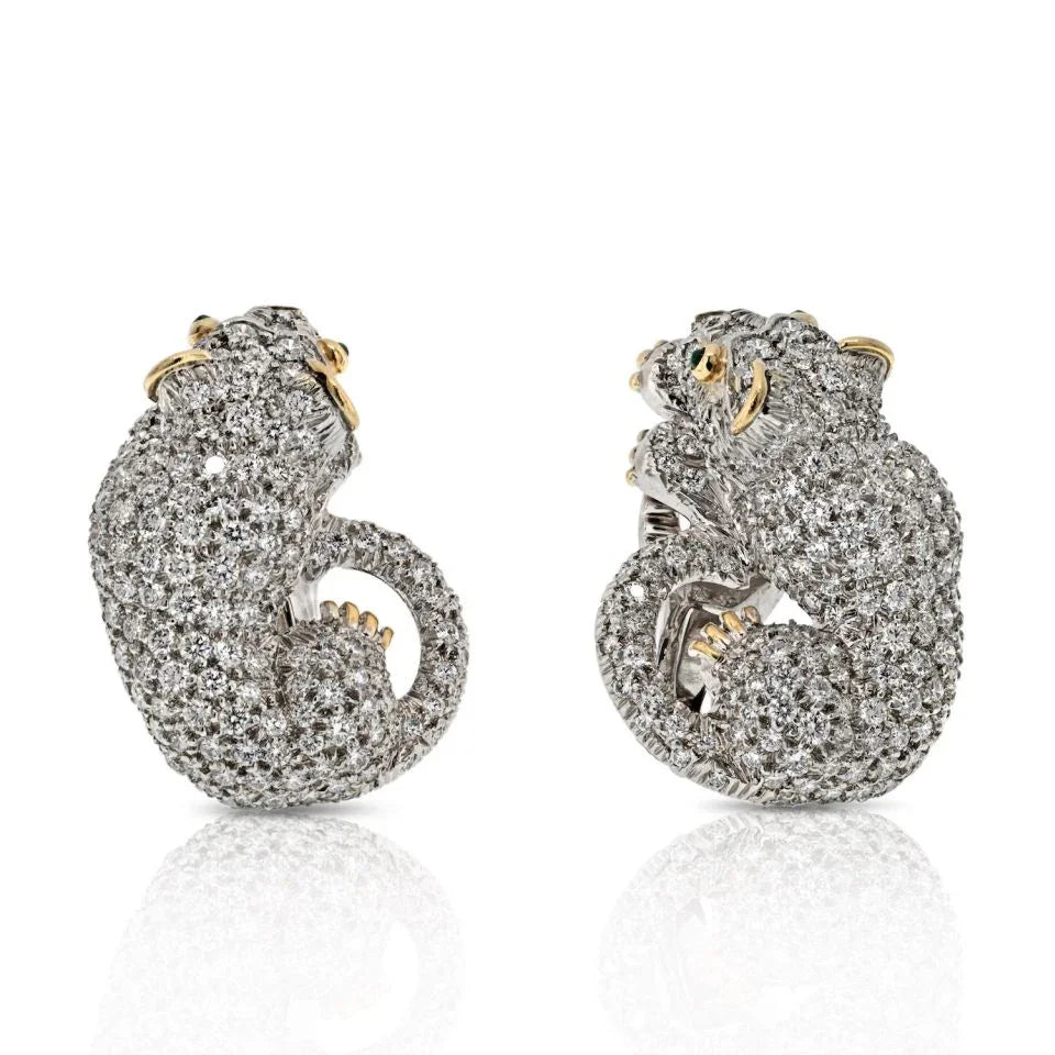 David Webb Platinum Diamond Panthere 6.50cttw Earrings — Laura Milman New York