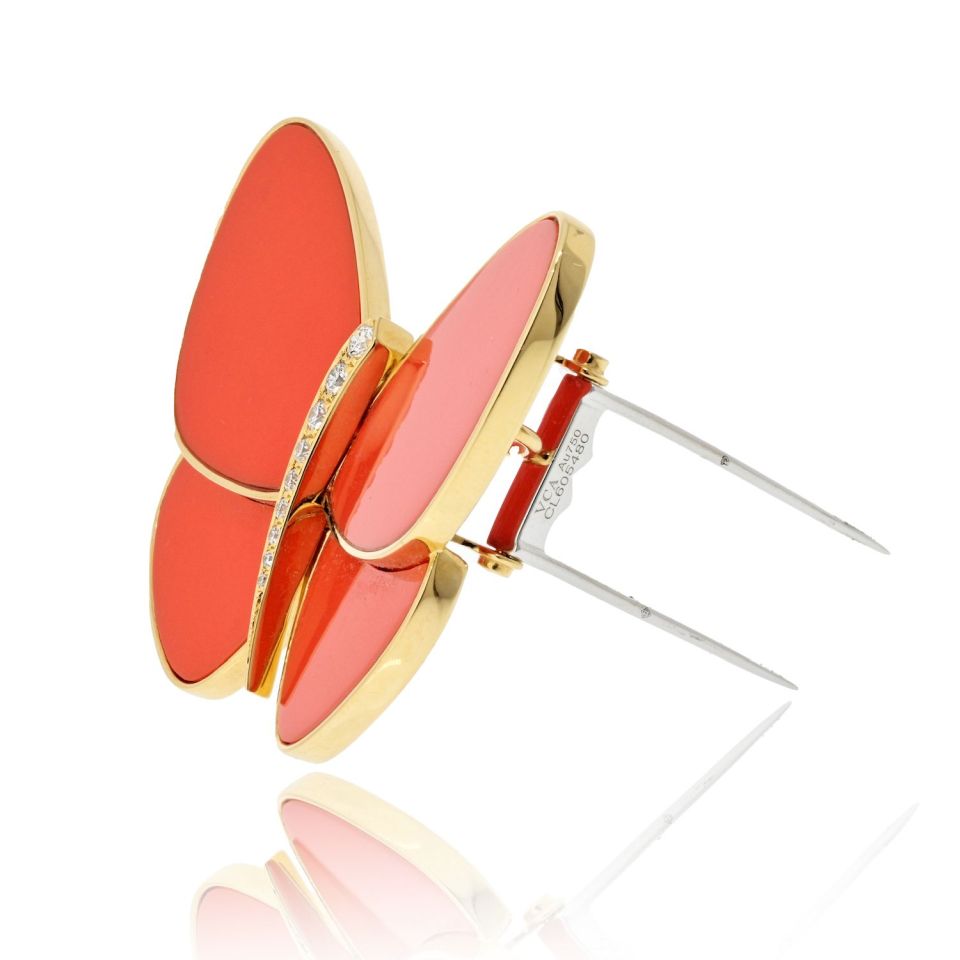 Van Cleef Arpels Platinum 18K Yellow Gold Coral Papillon Butterfly Brooch