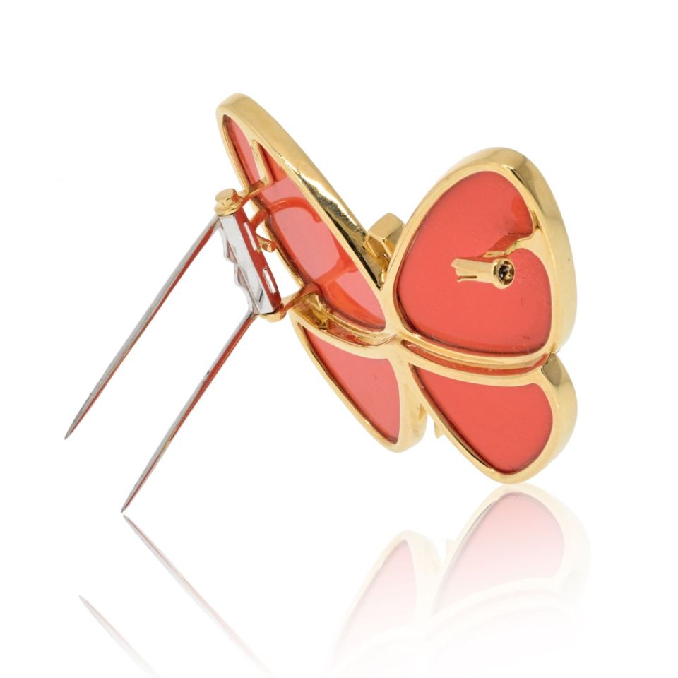 Van Cleef Arpels Platinum 18K Yellow Gold Coral Papillon Butterfly Brooch