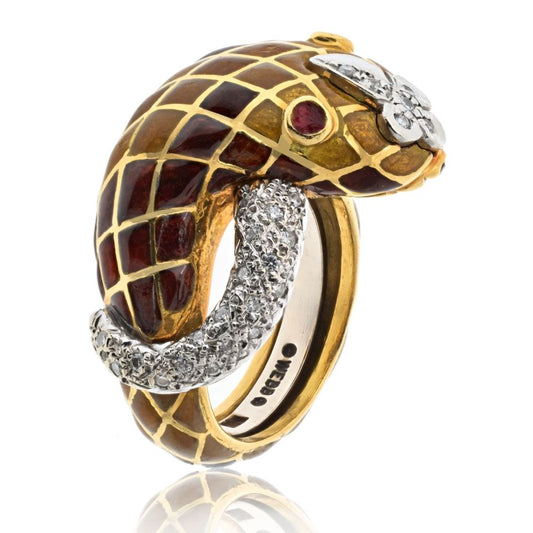 David Webb Estate Ring 18K Yellow Gold and Platinum