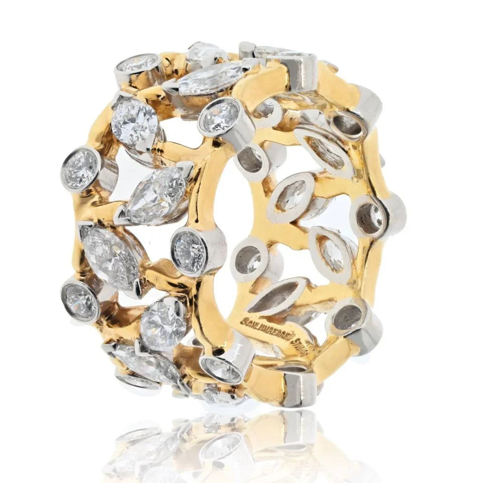 Tiffany & Co. Schlumberger Platinum & 18K Yellow Gold Vigne Diamond Ring — view 2 — Laura Milman New York