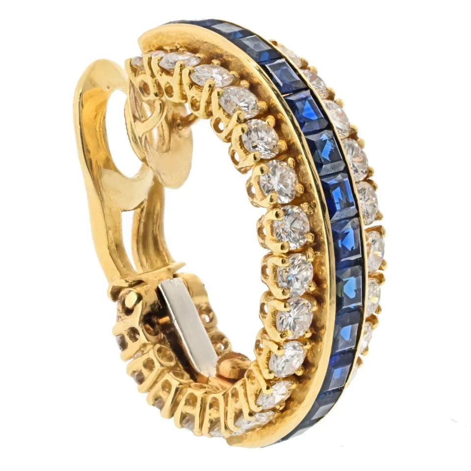 Van Cleef & Arpels 18K Yellow Gold Sapphire And Diamond Hoop Earrings — view 2 — Laura Milman New York
