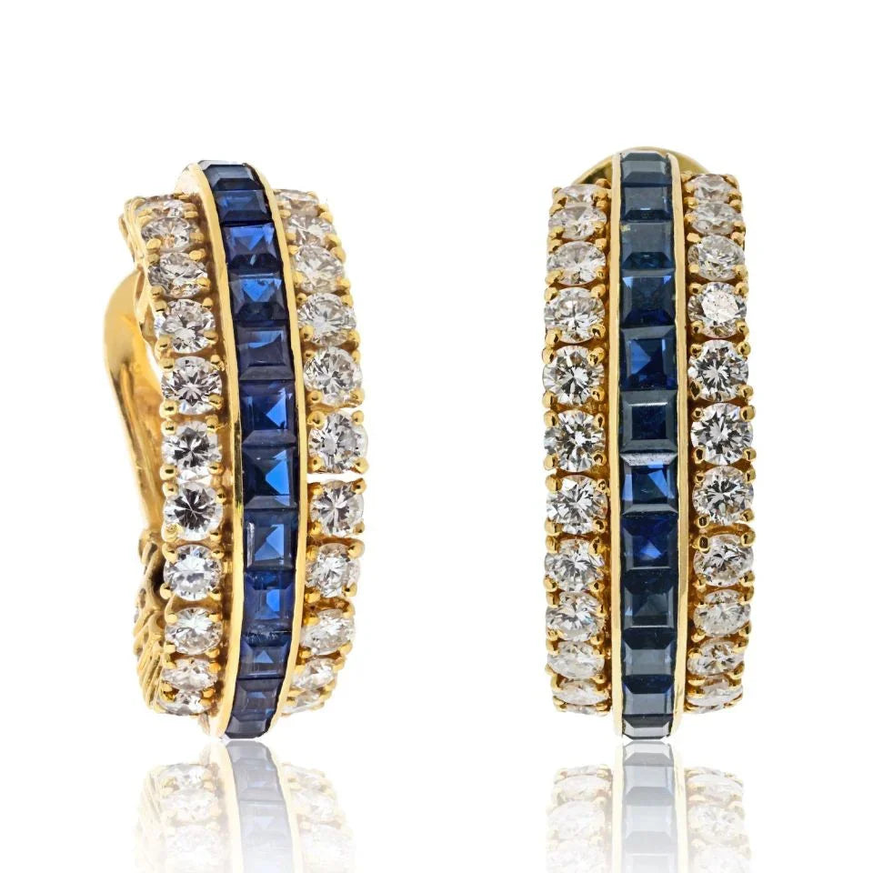 Van Cleef & Arpels 18K Yellow Gold Sapphire And Diamond Hoop Earrings — Laura Milman New York