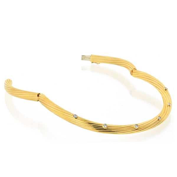 Cartier Collar 18K Yellow Gold Fluted Twist Diamond Choker Necklace — view 2