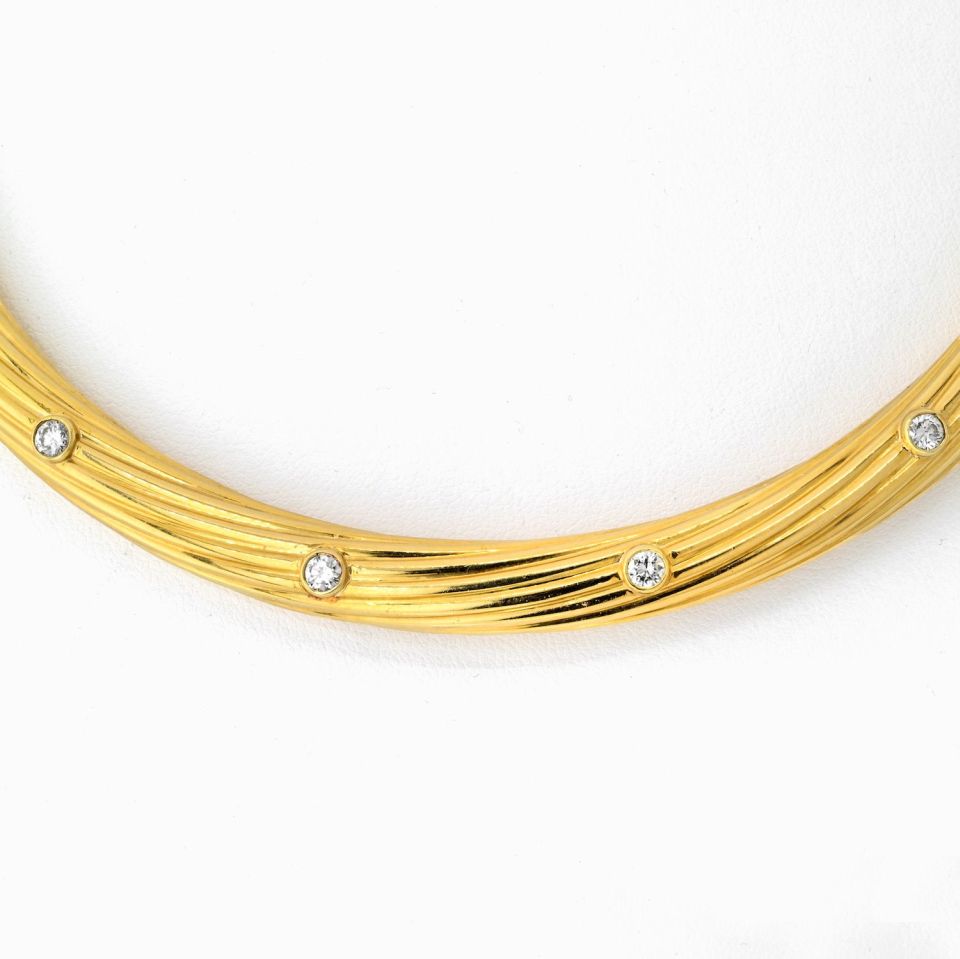 Cartier Collar 18K Yellow Gold Fluted Twist Diamond Choker Necklace — view 5 — Laura Milman New York